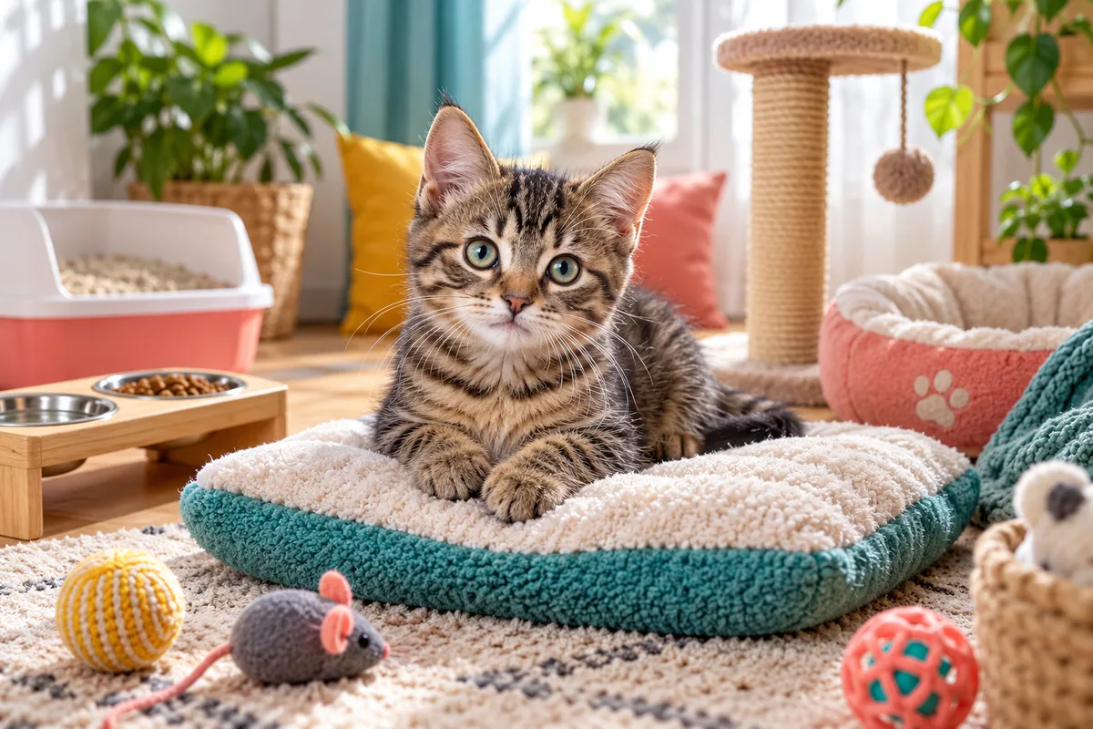 Pièce refuge préparée avec petit bac à litière, accueillir un chaton